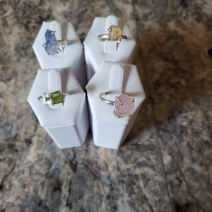 Genuine Gemstone Sterling Silver Rings Sz 9s and some Adjustable